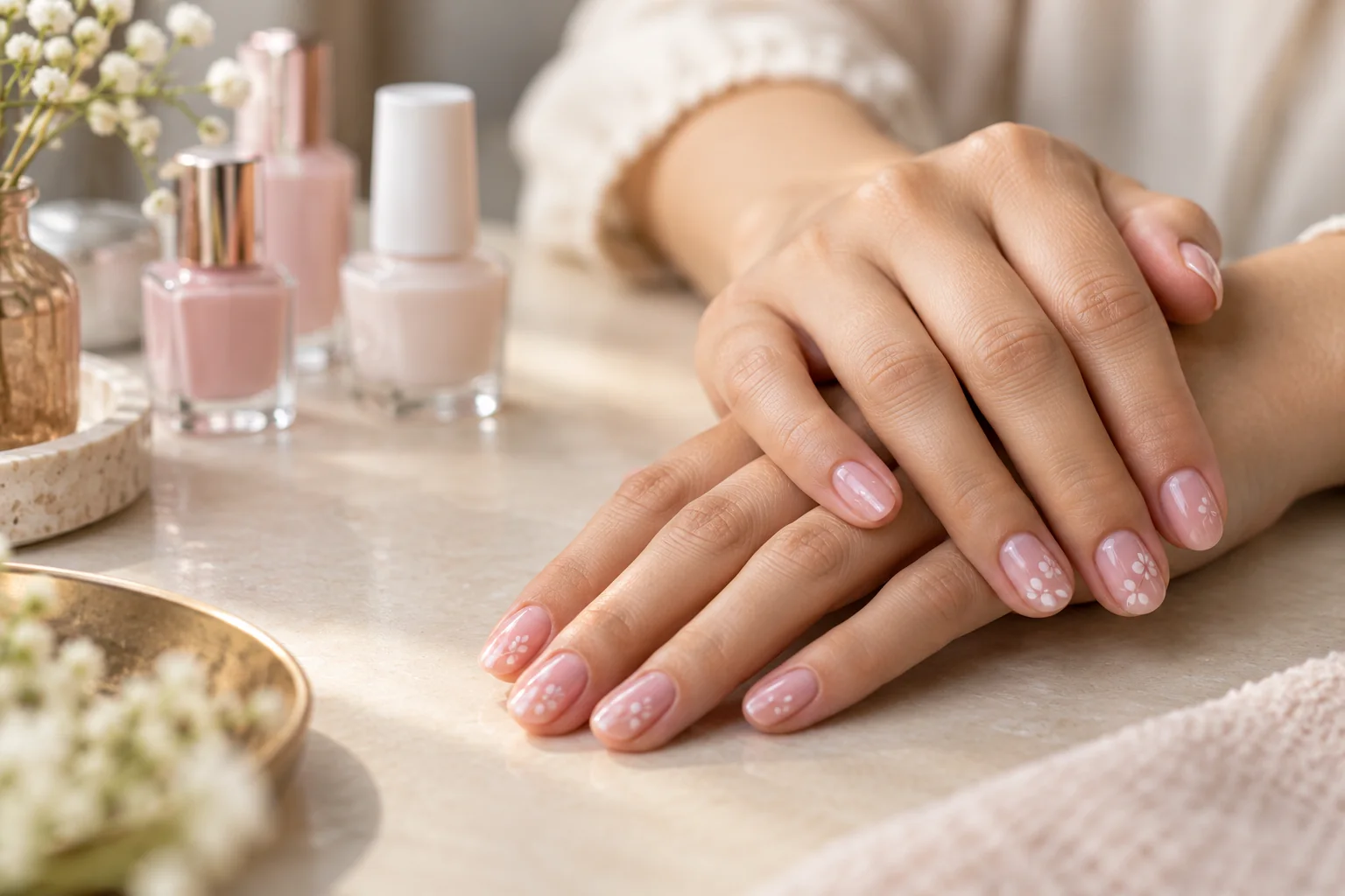 Ilustrasi nail art bernuansa merah muda