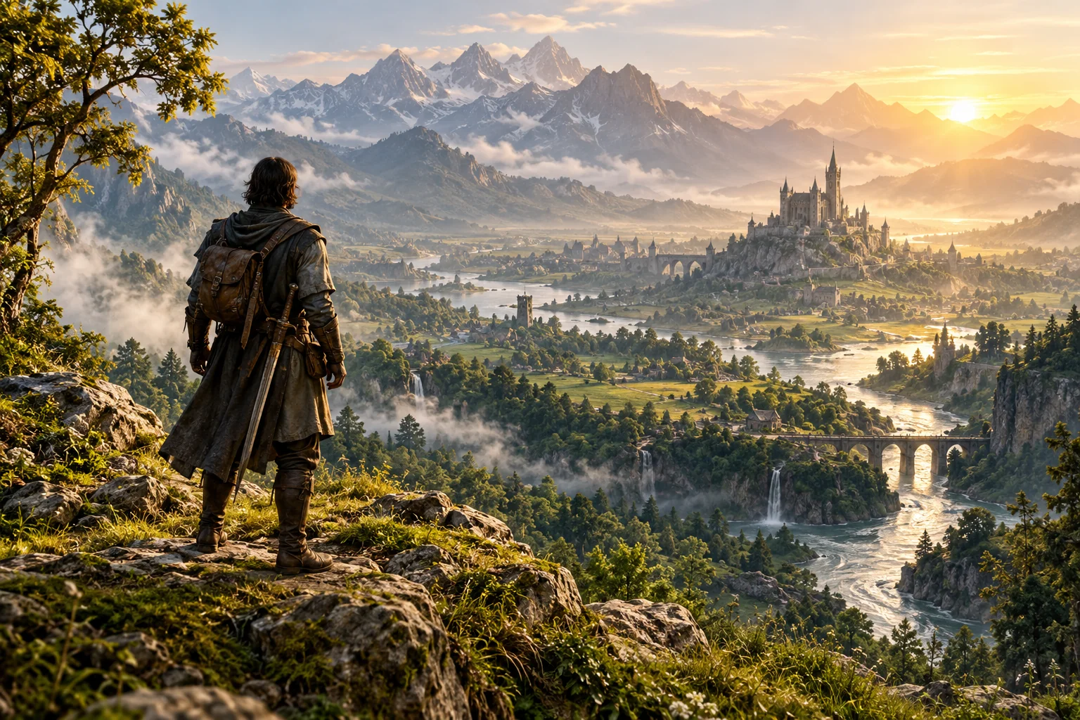 Ilustrasi dunia fantasi permainan RPG
