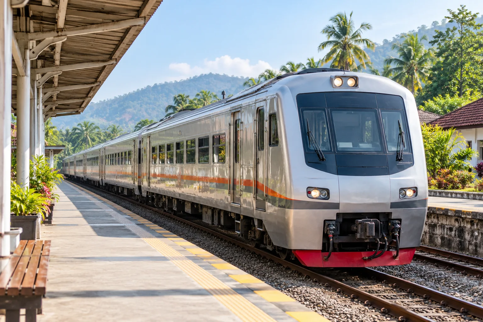 Ilustrasi kereta penumpang di stasiun